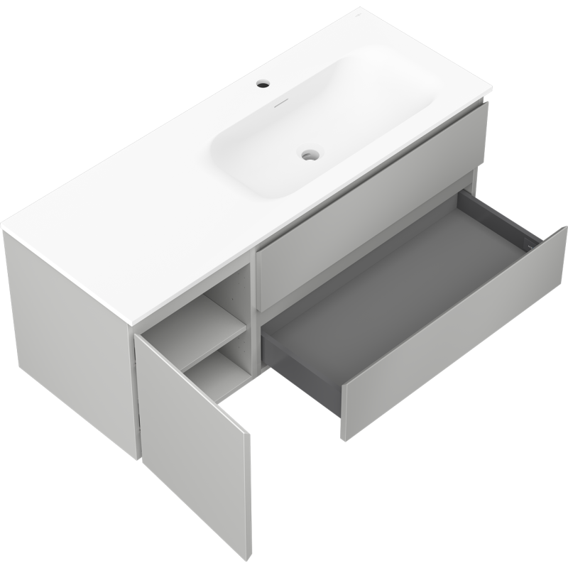 Mexen Orio koupelnová skříňka 120 cm s umyvadlem Vela pravá, 2S, 1D, šedá mat/bílá mat - 91A13-12047-3-BBFFF62-W23P01