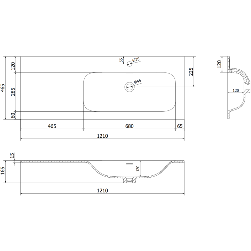 Mexen Orio koupelnová skříňka 120 cm s umyvadlem Vela pravá, 2S, 1D, šedá mat/bílá mat - 91A13-12047-3-BBFFF62-W23P01