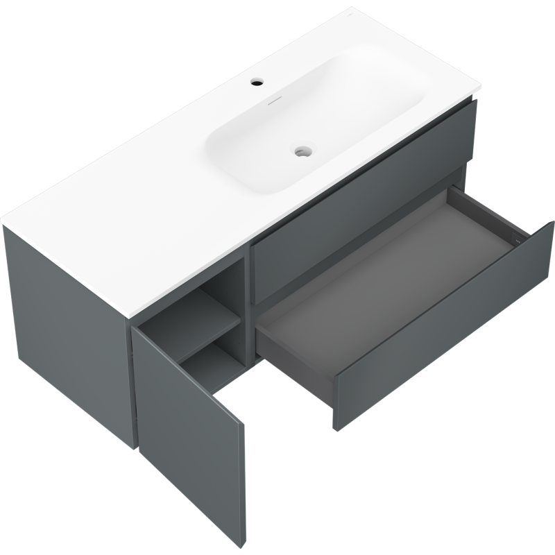 Mexen Orio koupelnová skříňka 120 cm s umyvadlem Vela pravá, 2S, 1D, grafit mat/bílá mat - 91A13-12047-3-BBFFF66-W23P01