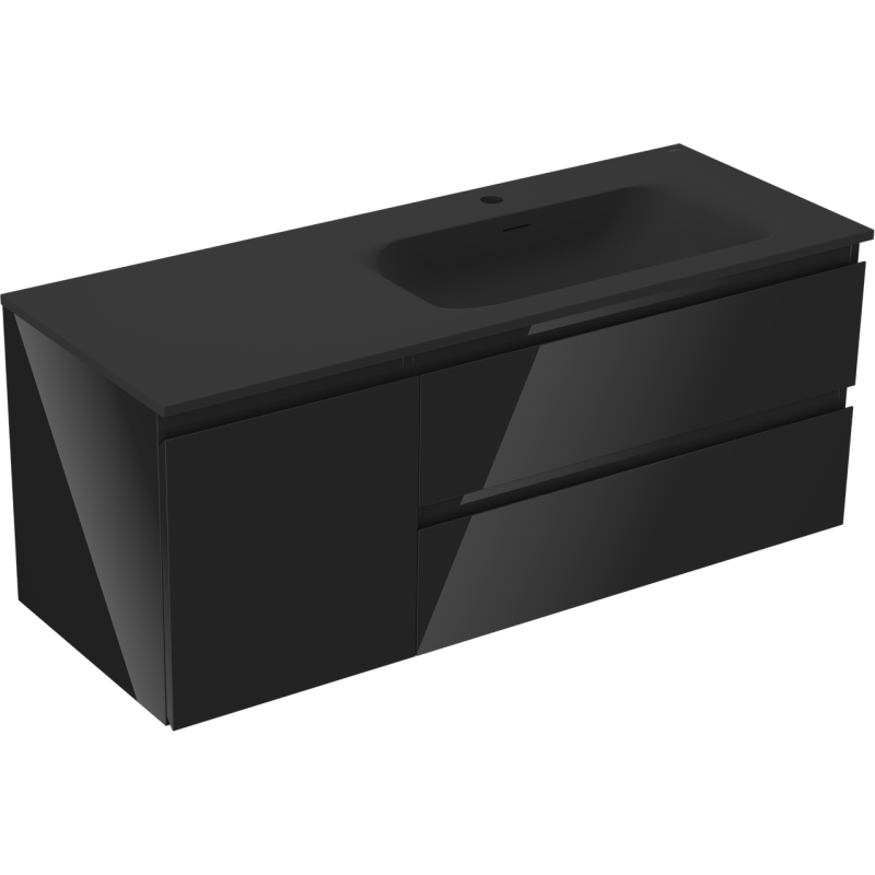 Mexen Orio koupelnová skříňka 120 cm s umyvadlem Vela pravým, 2S, 1D, černý lesk/černý mat - 91A13-12047-3-BBFFF70-W23P71
