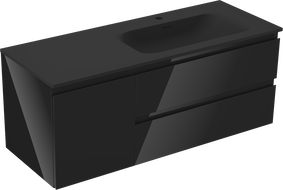 Mexen Orio koupelnová skříňka 120 cm s umyvadlem Vela pravým, 2S, 1D, černý lesk/černý mat - 91A13-12047-3-BBFFF70-W23P71