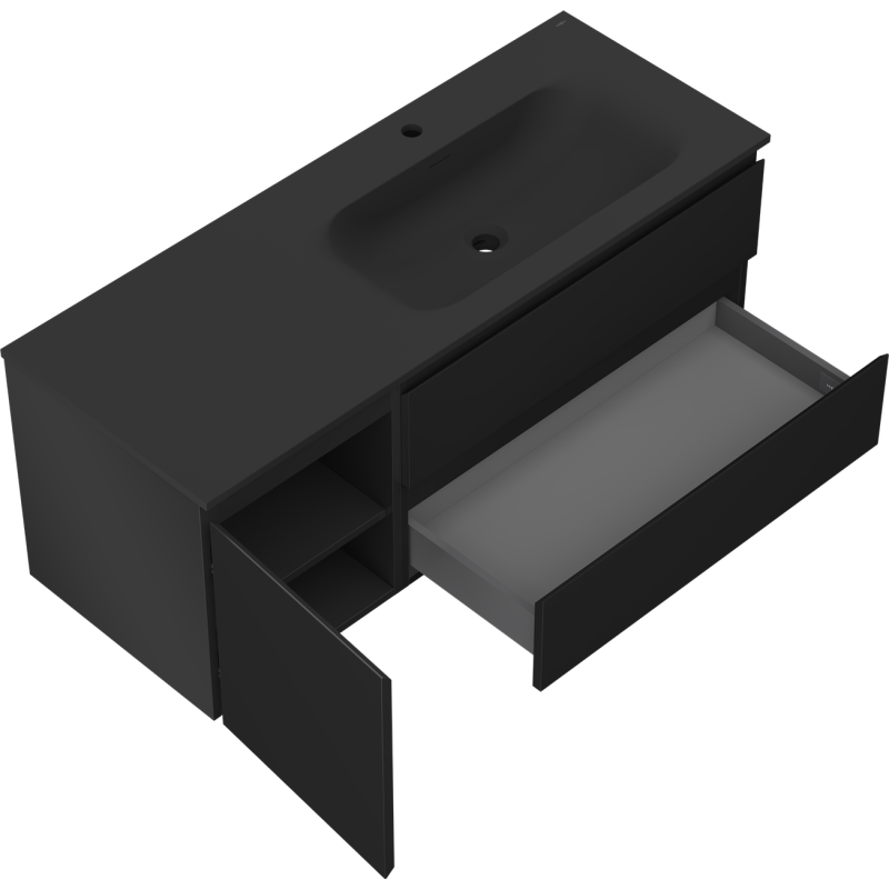 Mexen Orio koupelnová skříňka 120 cm s umyvadlem Vela pravá, 2S, 1D, černá mat - 91A13-12047-3-BBFFF71-W23P71
