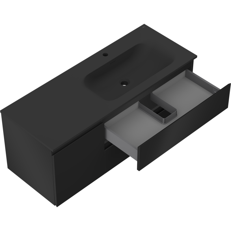 Mexen Orio koupelnová skříňka 120 cm s umyvadlem Vela pravá, 2S, 1D, černá mat - 91A13-12047-3-BBFFF71-W23P71