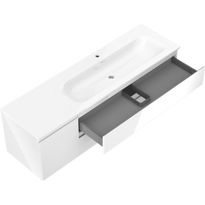 Mexen Orio koupelnová skříňka 160 cm s umyvadlem Vela pravá, 2S, 1D, bílý lesk - 91A13-16047-3-BBFFF00-W23P00