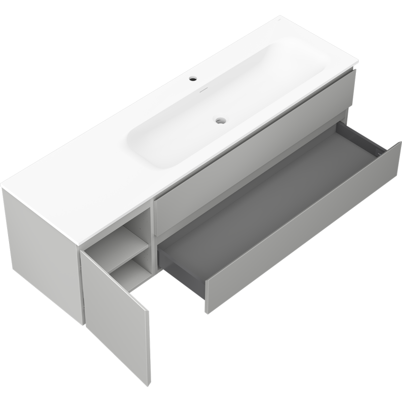 Mexen Orio koupelnová skříňka 160 cm s pravým umyvadlem Vela, 2S, 1D, šedá matná/bílá matná - 91A13-16047-3-BBFFF62-W23P01
