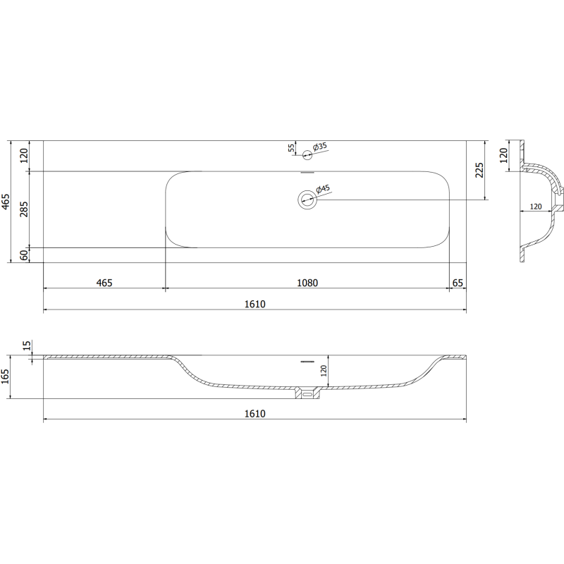Mexen Orio koupelnová skříňka 160 cm s umyvadlem Vela pravá, 2S, 1D, grafit mat/bílá mat - 91A13-16047-3-BBFFF66-W23P01