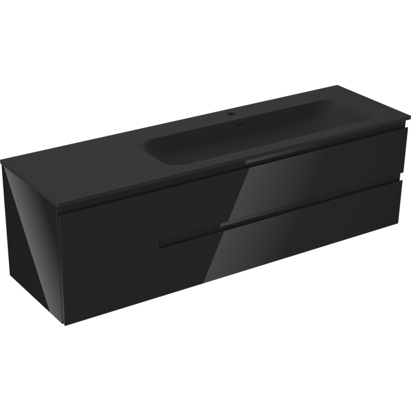Mexen Orio koupelnová skříňka 160 cm s umyvadlem Vela pravým, 2S, 1D, černý lesk/černá mat - 91A13-16047-3-BBFFF70-W23P71