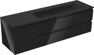 Mexen Orio koupelnová skříňka 160 cm s umyvadlem Vela pravým, 2S, 1D, černý lesk/černá mat - 91A13-16047-3-BBFFF70-W23P71