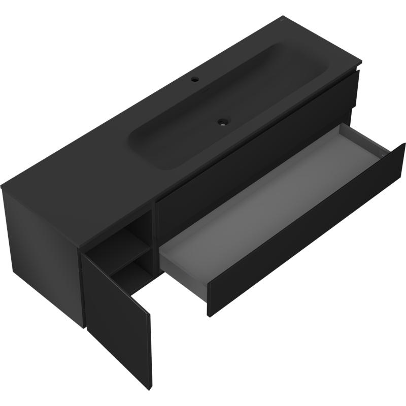 Mexen Orio koupelnová skříňka 160 cm s umyvadlem Vela pravá, 2S, 1D, černá mat - 91A13-16047-3-BBFFF71-W23P71