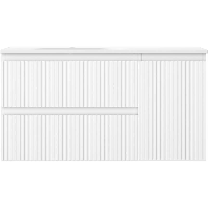 Mexen Rivel koupelnová skříňka 90 cm s umyvadlem Vela levá, 2S, 1D, rýhovaná, bílá mat - 91A23-09047-3-BBFFF01-W23L01