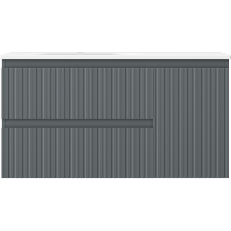 Mexen Rivel koupelnová skříňka 90 cm s umyvadlem Vela vlevo, 2S, 1D, rýhovaná, grafit mat/bílá mat