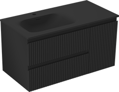Mexen Rivel koupelnová skříňka 90 cm s umyvadlem Vela vlevo, 2S, 1D, drážkovaná, černá mat - 91A23-09047-3-BBFFF71-W23L71
