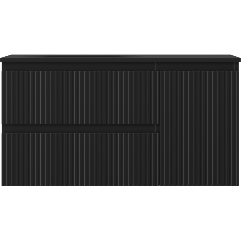 Mexen Rivel koupelnová skříňka 90 cm s umyvadlem Vela vlevo, 2S, 1D, drážkovaná, černá mat - 91A23-09047-3-BBFFF71-W23L71