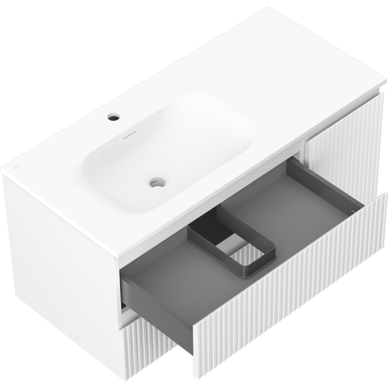 Mexen Rivel koupelnová skříňka 100 cm s umyvadlem Vela vlevo, 2S, 1D, rýhovaná, bílá mat - 91A23-10047-3-BBFFF01-W23L01