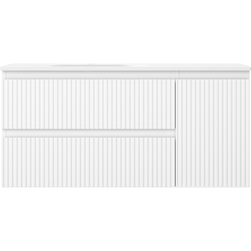 Mexen Rivel koupelnová skříňka 100 cm s umyvadlem Vela vlevo, 2S, 1D, rýhovaná, bílá mat - 91A23-10047-3-BBFFF01-W23L01