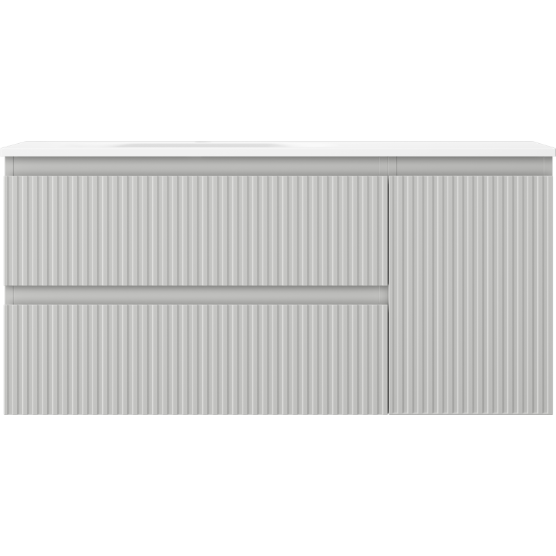 Mexen Rivel koupelnová skříňka 100 cm s umyvadlem Vela levá, 2S, 1D, rýhovaná, šedá mat/bílá mat