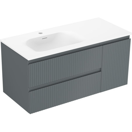 Mexen Rivel koupelnová skříňka 100 cm s umyvadlem Vela levá, 2S, 1D, žebrovaná, grafit/bílá mat - 91A23-10047-3-BBFFF66-W23L01