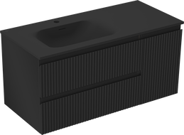 Mexen Rivel koupelnová skříňka 100 cm s umyvadlem Vela levým, 2S, 1D, drážkovaná, černá matná - 91A23-10047-3-BBFFF71-W23L71