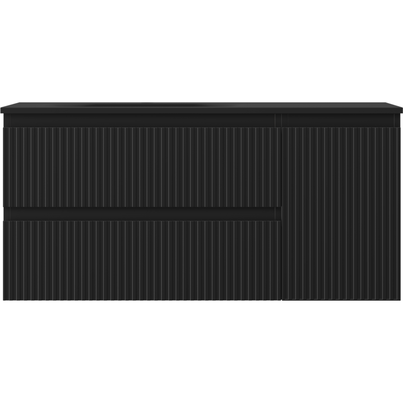 Mexen Rivel koupelnová skříňka 100 cm s umyvadlem Vela levým, 2S, 1D, drážkovaná, černá matná - 91A23-10047-3-BBFFF71-W23L71