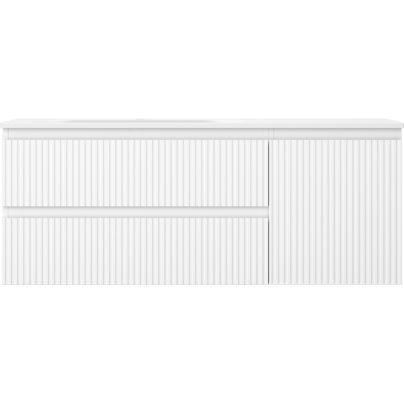 Mexen Rivel koupelnová skříňka 120 cm s umyvadlem Vela vlevo, 2S, 1D, drážkovaná, bílá mat - 91A23-12047-3-BBFFF01-W23L01