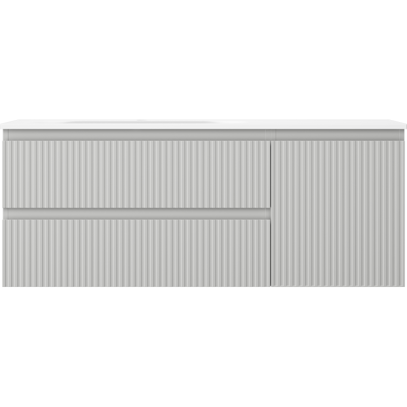 Mexen Rivel koupelnová skříňka 120 cm s umyvadlem Vela levou, 2S, 1D, rýhovaná, šedá mat/bílá mat - 91A23-12047-3-BBFFF62-W23L01