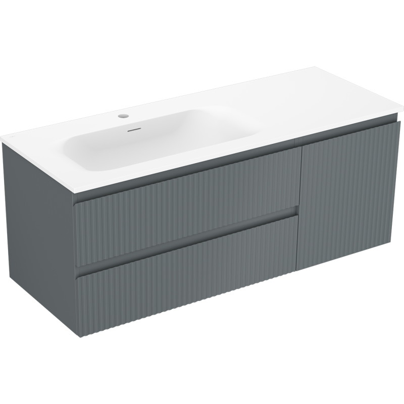Mexen Rivel koupelnová skříňka 120 cm s umyvadlem Vela levým, 2S, 1D, rýhovaná, grafit/bílá mat