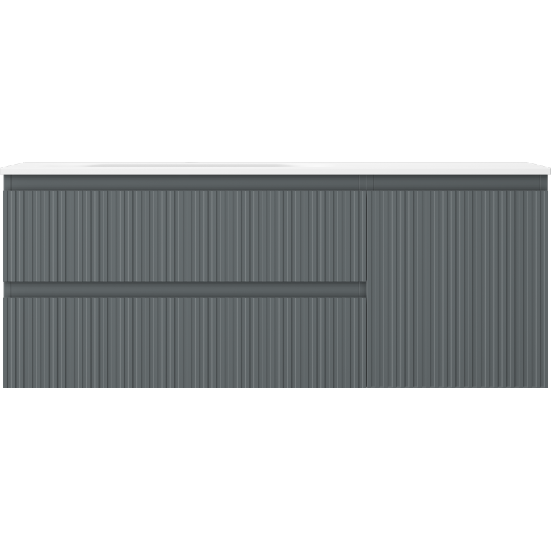 Mexen Rivel koupelnová skříňka 120 cm s umyvadlem Vela vlevo, 2S, 1D, drážkovaná, grafit/bílá mat - 91A23-12047-3-BBFFF66-W23L01