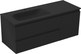 Mexen Rivel koupelnová skříňka 120 cm s umyvadlem Vela levým, 2S, 1D, drážkovaná, černá matná - 91A23-12047-3-BBFFF71-W23L71