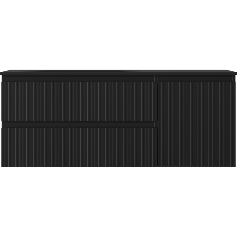 Mexen Rivel koupelnová skříňka 120 cm s umyvadlem Vela levým, 2S, 1D, drážkovaná, černá matná - 91A23-12047-3-BBFFF71-W23L71