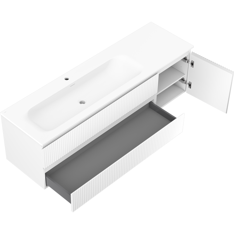 Mexen Rivel koupelnová skříňka 160 cm s umyvadlem Vela levé, 2S, 1D, drážkovaná, bílá mat - 91A23-16047-3-BBFFF01-W23L01