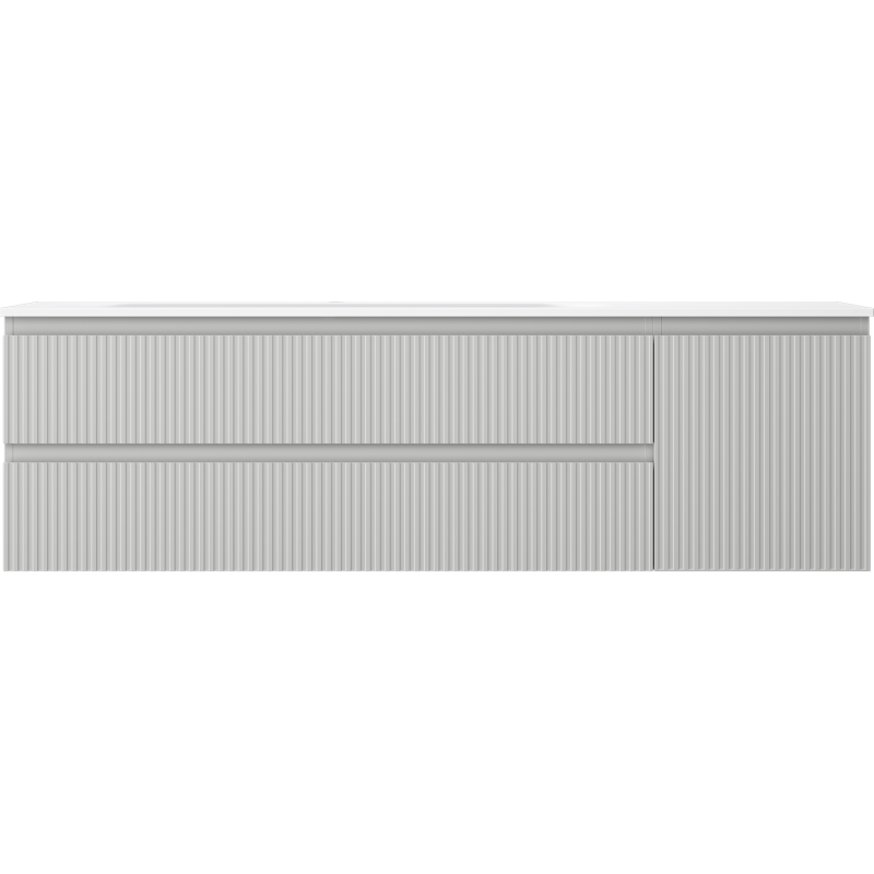 Mexen Rivel koupelnová skříňka 160 cm s umyvadlem Vela levou, 2S, 1D, rýhovaná, šedá matná/bílá matná