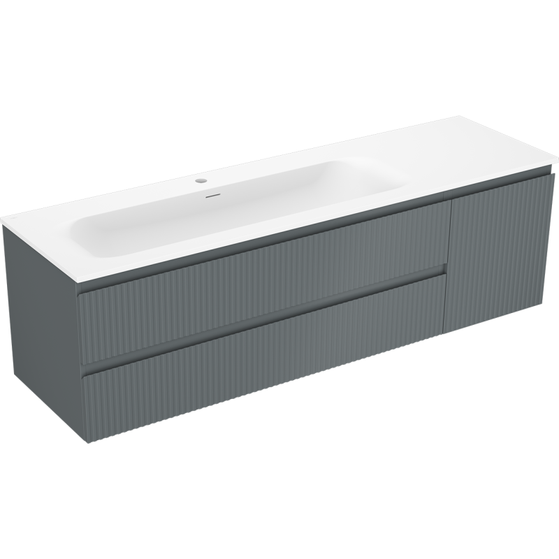 Mexen Rivel koupelnová skříňka 160 cm s umyvadlem Vela vlevo, 2S, 1D, ryhovaná, grafit/bílá mat - 91A23-16047-3-BBFFF66-W23L01