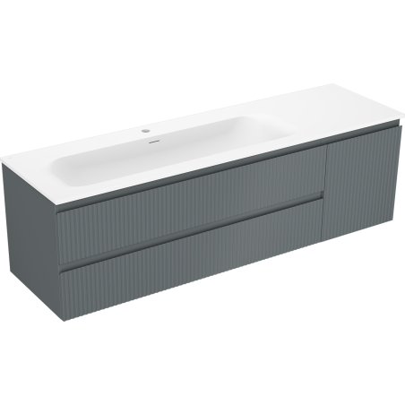 Mexen Rivel koupelnová skříňka 160 cm s umyvadlem Vela vlevo, 2S, 1D, ryhovaná, grafit/bílá mat - 91A23-16047-3-BBFFF66-W23L01