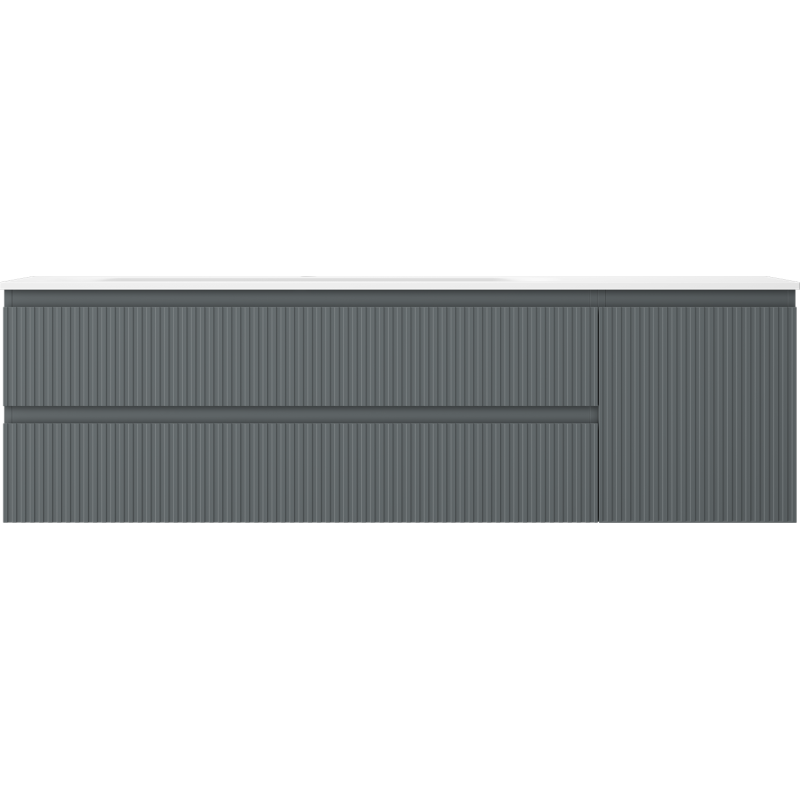 Mexen Rivel koupelnová skříňka 160 cm s umyvadlem Vela vlevo, 2S, 1D, ryhovaná, grafit/bílá mat - 91A23-16047-3-BBFFF66-W23L01