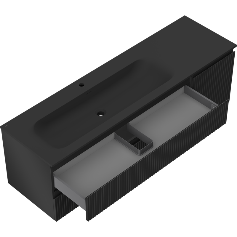 Mexen Rivel koupelnová skříňka 160 cm s umyvadlem Vela levá, 2S, 1D, žebrovaná, černá mat - 91A23-16047-3-BBFFF71-W23L71