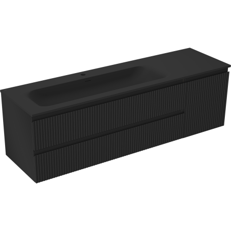 Mexen Rivel koupelnová skříňka 160 cm s umyvadlem Vela levá, 2S, 1D, žebrovaná, černá mat - 91A23-16047-3-BBFFF71-W23L71