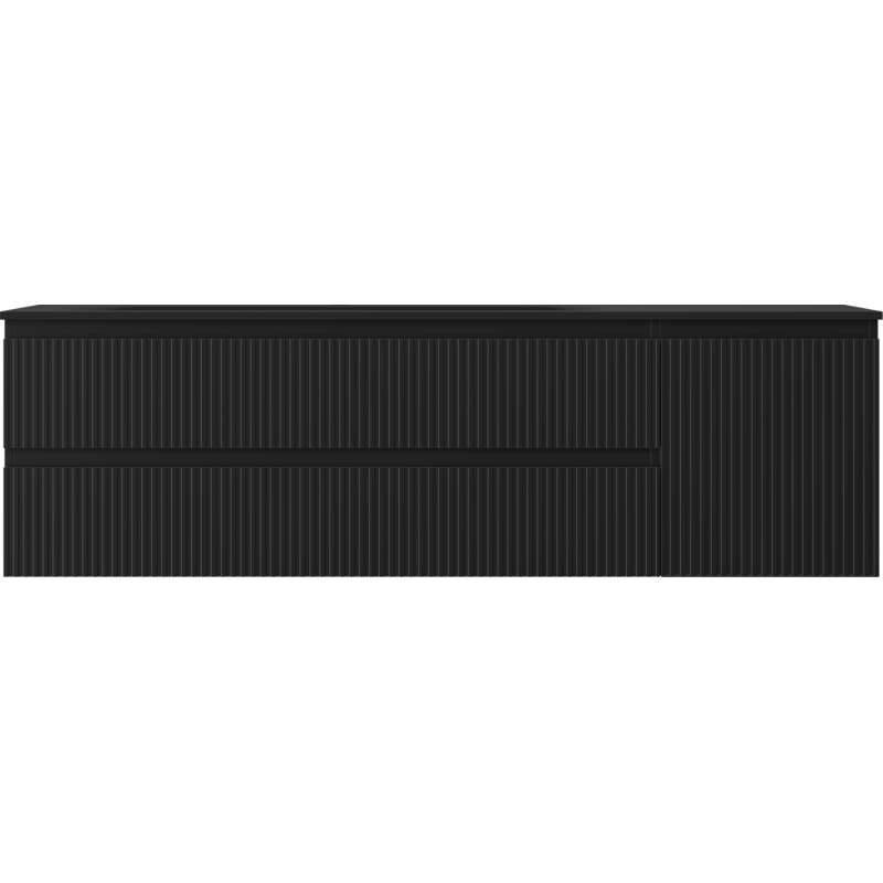 Mexen Rivel koupelnová skříňka 160 cm s umyvadlem Vela levá, 2S, 1D, žebrovaná, černá mat - 91A23-16047-3-BBFFF71-W23L71