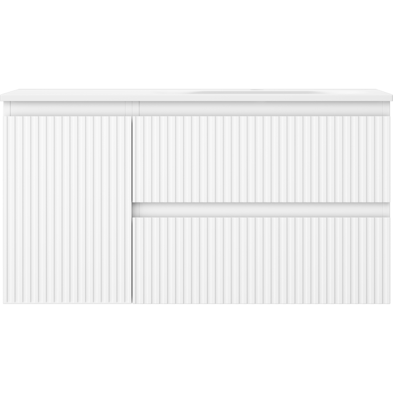 Mexen Rivel koupelnová skříňka 90 cm s umyvadlem Vela pravá, 2S, 1D, drážkovaná, bílá mat - 91A23-09047-3-BBFFF01-W23P01