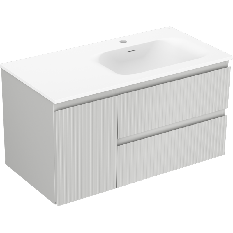 Mexen Rivel koupelnová skříňka 90 cm s umyvadlem Vela pravá, 2S, 1D, drážkovaná, šedá matná/bílá matná