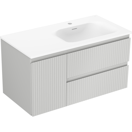 Mexen Rivel koupelnová skříňka 90 cm s umyvadlem Vela pravá, 2S, 1D, drážkovaná, šedá matná/bílá matná