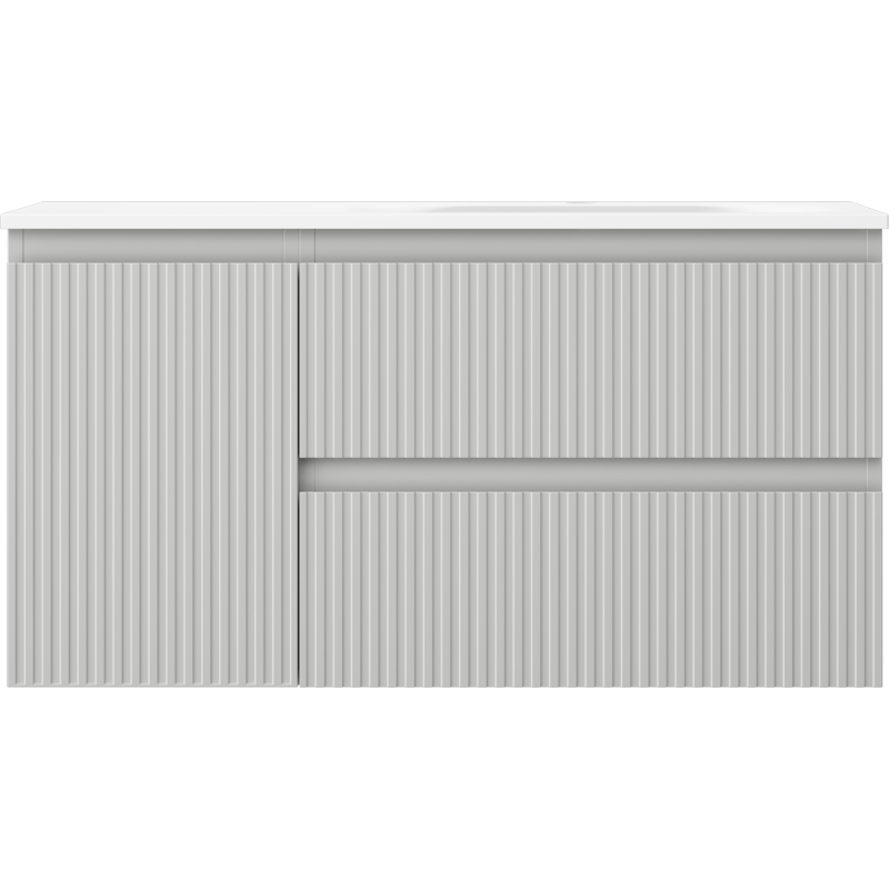 Mexen Rivel koupelnová skříňka 90 cm s umyvadlem Vela pravá, 2S, 1D, drážkovaná, šedá matná/bílá matná