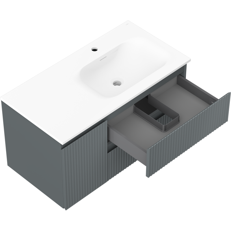 Mexen Rivel koupelnová skříňka 90 cm s umyvadlem Vela pravá, 2S, 1D, drážkovaná, grafit/bílá mat - 91A23-09047-3-BBFFF66-W23P01