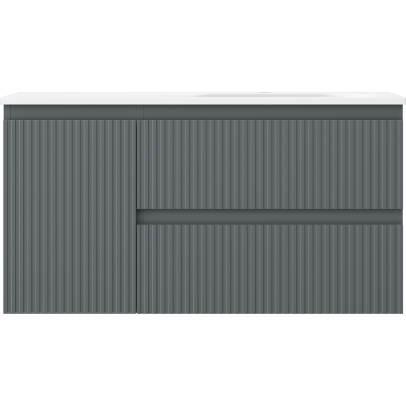 Mexen Rivel koupelnová skříňka 90 cm s umyvadlem Vela pravá, 2S, 1D, drážkovaná, grafit/bílá mat - 91A23-09047-3-BBFFF66-W23P01