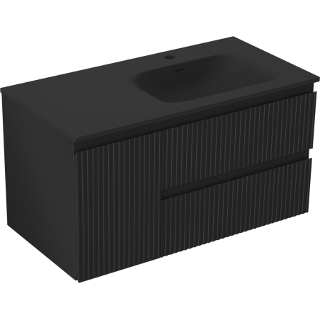 Mexen Rivel koupelnová skříňka 90 cm s umyvadlem Vela pravým, 2S, 1D, rýhovaná, černá mat - 91A23-09047-3-BBFFF71-W23P71
