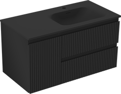 Mexen Rivel koupelnová skříňka 90 cm s umyvadlem Vela pravým, 2S, 1D, rýhovaná, černá mat - 91A23-09047-3-BBFFF71-W23P71