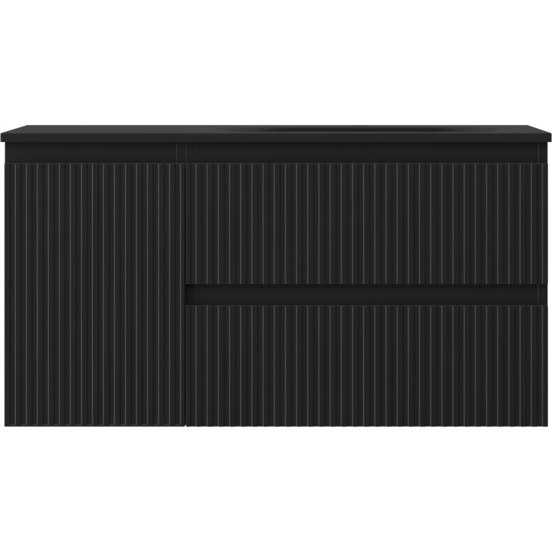 Mexen Rivel koupelnová skříňka 90 cm s umyvadlem Vela pravým, 2S, 1D, rýhovaná, černá mat - 91A23-09047-3-BBFFF71-W23P71