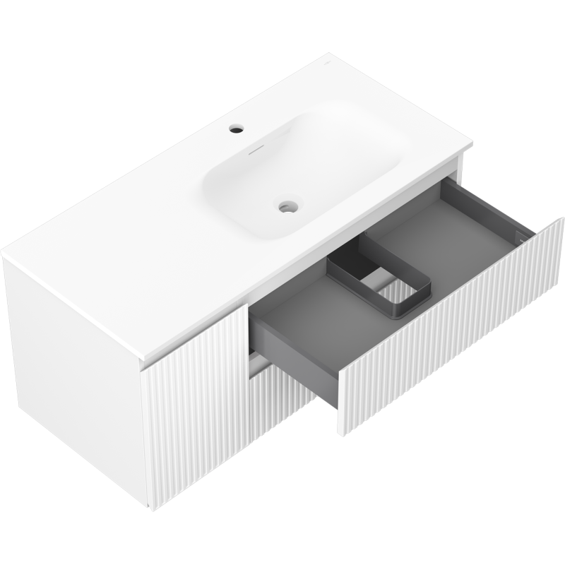 Mexen Rivel koupelnová skříňka 100 cm s umyvadlem Vela pravá, 2S, 1D, drážkovaná, bílá matná - 91A23-10047-3-BBFFF01-W23P01