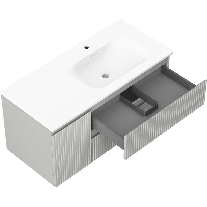 Mexen Rivel koupelnová skříňka 100 cm s umyvadlem Vela pravým, 2S, 1D, drážkovaná, šedá/bílá mat - 91A23-10047-3-BBFFF62-W23P01