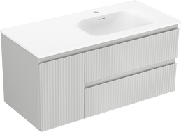 Mexen Rivel koupelnová skříňka 100 cm s umyvadlem Vela pravým, 2S, 1D, drážkovaná, šedá/bílá mat - 91A23-10047-3-BBFFF62-W23P01