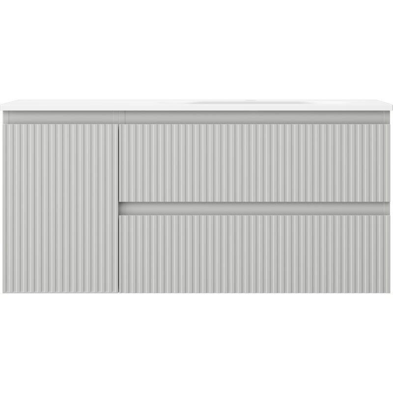 Mexen Rivel koupelnová skříňka 100 cm s umyvadlem Vela pravým, 2S, 1D, drážkovaná, šedá/bílá mat - 91A23-10047-3-BBFFF62-W23P01